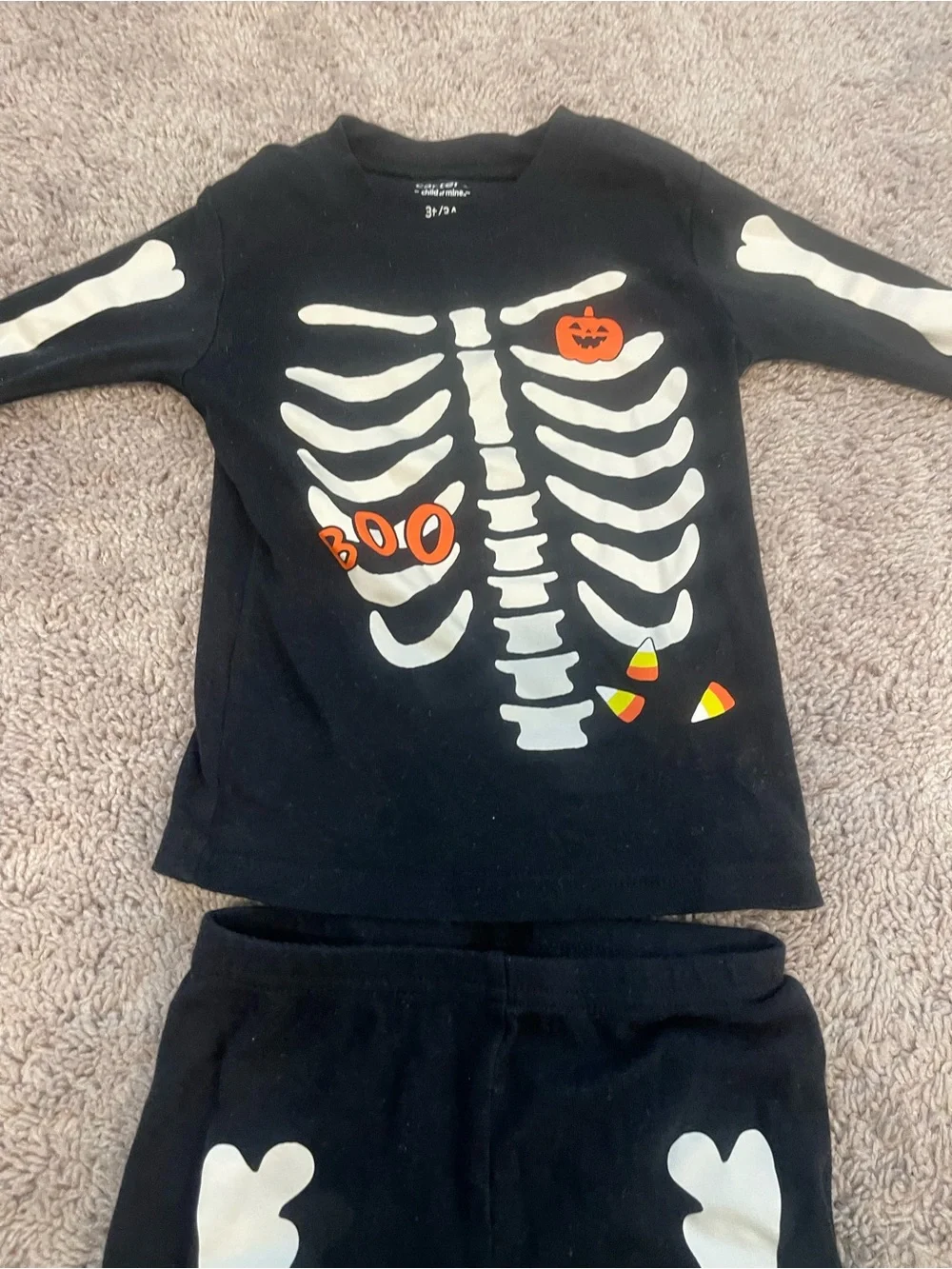 Kids Black Skeleton Costume Pajama Set with Halloween Graphics